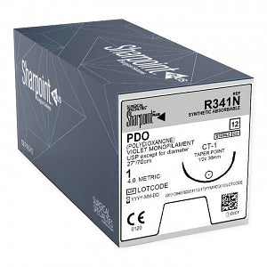 Surgical Specialties PDO Violet Monofilament Sutures - PDO Violet Absorbable Suture with 36 mm 1/2 Circle Taper Point CT-1 Needle, 70 cm Long, Size 1 - R341N