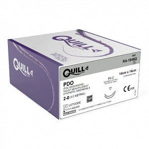 Surgical Specialties Quill PDO Barbed Sutures - PDO Bidirectional Violet Absorbable Suture with 18 mm 3/8 Circle Fine Reverse Cutting PS-2 Needle, 14 x 14 cm Long, Size 2-0 - RA-1046Q