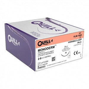 Surgical Specialties Quill Monoderm Barbed Sutures - Monoderm Variable Loop Undyed Absorbable Suture with 24 mm 3/8 Circle Reverse Cutting PS-1 Needle, 30 cm Long, Size 2-0 - VLM-1002