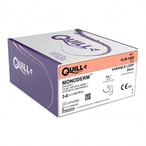 Surgical Specialties Quill Monoderm Barbed Sutures - Monoderm Variable Loop Violet Absorbable Suture with 17 mm 1/2 Circle Taper Point RB-1 Needle, 20 cm Long, Size 3-0 - VLM-1008