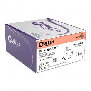 Surgical Specialties Quill Monoderm Barbed Sutures - Monoderm Bidirectional Undyed Absorbable Suture with 36 mm 1/2 Circle Taper Point CT-1 Needle, 14 x 14 cm Long, Size 0 - YA-1003Q