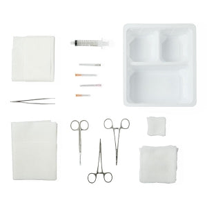 Centurion Centurion Suture Trays - Suture Tray with Needles and Syringe, Towels, Gauze, Drape, 2 mL Reclosable Bag and Satin Instruments - SUT3475A