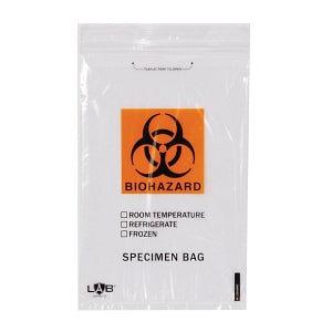 Uniflex Zipper Specimen Bags with Biohazard Symbol - Clear Zipper Specimen Bag with Biohazard Symbol and 3-Walls, 2 mil, 9" x 12" - LSZ912B