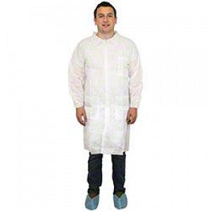 Safety Zone White Poly Lab Coats - Breathable Microporous Lab Coat, Elastic Wrist, 3 Pockets, Snaps, White, Size 5XL - DLWH-5X-BB