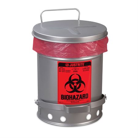 SoundGard Biohazard Waste Can 10gal - 13.937"D x 18.25"H - Silver