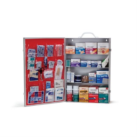 Stainless Steel First Aid Cabinet 3 Shelf - Filled - 15.75"W x 6"D x 16.75"H