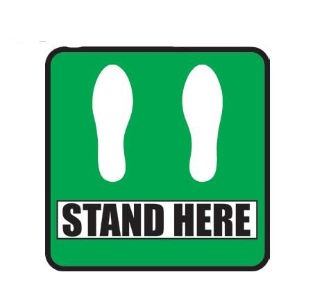 Ergomat COVID-19 Social Distancing Safety Signs and Strips - "Stand Here" Safety Sign, Square Green, 6" - DSV-SIGN 36-SD-O