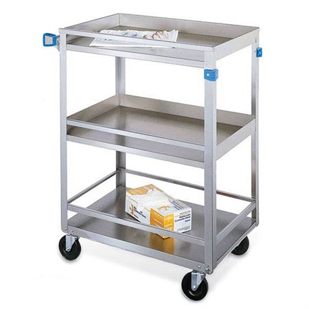 Standard Duty Stainless Steel Carts 3 Shelves with Guard Rails - 16.25"W x 27.5"L x 33.375"H