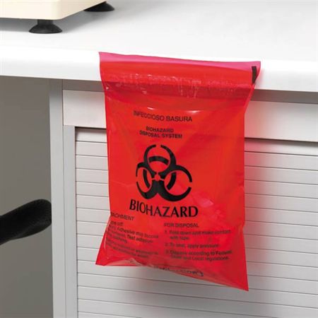 Stick-On Bag Biohazard - 12"W x 14"H - 2.6qt (not shown)