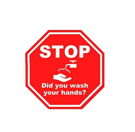 Ergomat COVID-19 Social Distancing Safety Signs and Strips - "STOP Did you wash your hands?" Safety Sign, Octagonal Red / White, 12" - DSV-SIGN 144-SD-Q