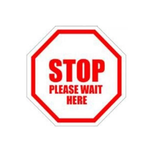 Ergomat COVID-19 Social Distancing Safety Signs and Strips - "Stop Please Wait Here" Safety Sign, Octagonal White / Red, 6" - DSV-SIGN 36-SD-K