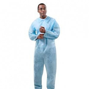 Tronex Disposable Fluid-Resistant Jumpsuits - Fluid-Resistant Jumpsuit, Open Cuffs and Ankles, Blue, Size 2XL - 640040B