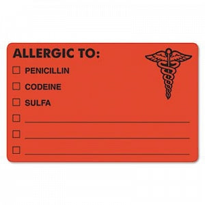 Tabbies Allergy Labels - Drug Allergy Medical Warning Labels, Orange, 2-1/2" x 4", 100/Roll - 00488