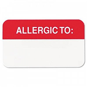 Tabbies Allergy Labels - Medical Labels for Allergies, White, 7/8" x 1-1/2", 250/Roll - 01000