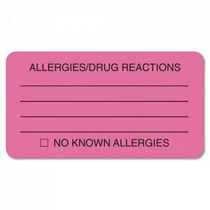 Tabbies Allergies and Drug Reaction Labels - Allergies / Drug Reaction Labels, 1-3/4" x 3-1/4", Fluorescent Pink, 250/Roll - 01730