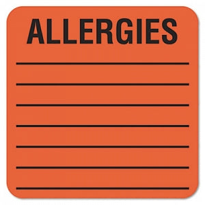 Tabbies Allergy Medication Labels - Medical Labels for Allergies, Orange, 2" x 2", 500/Roll - 40560