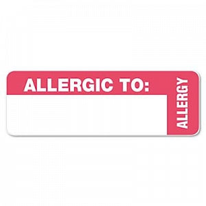 Tabbies Allergy Medication Labels - Medical Labels for Allergy Warnings, White, 1" x 3", 500/Roll - 40562