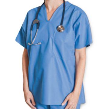 Encompass Group Super-Soft Evolution Nonwoven Scrub Tops - Disposable Chest-Pocket V-Neck Military Scrub Top, Blue, Size 2XL - 9655