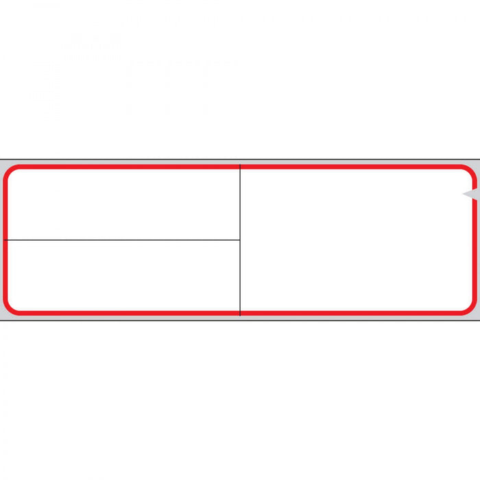 V-Notch Label Meditech Direct Thermal Paper Permanent 3" Core 4" X 1 1/4" White With Red 3600 Per Roll, 1 Roll Per Box