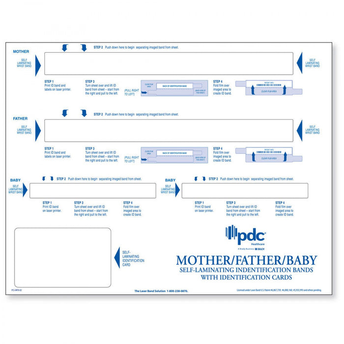 Laser Wristband Paper Laminate Fold-Over, 4 Pt Mother, Father, Baby Set X Adult And Infant White - 2 Pks Of 250 Sheets Per Case