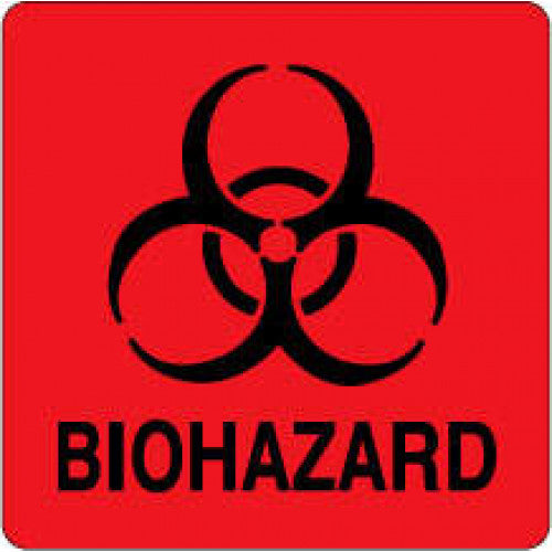 PDC Healthcare Bioharzard Labels - Biohazard Label, 3" x 3", Fluorescent Red, 500/Roll - 59702956