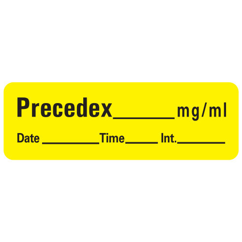 PDC Healthcare Anesthesia Date, Time and Initials Labels - Precedex Permanent Label, mg / mL, Yellow - LAN-24