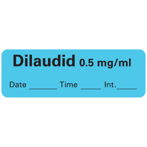 PDC Healthcare Anesthesia Labels & Tapes - Dilaudid Label, 0.5 mg / mL, Blue, 600/Roll - LAN-200D05