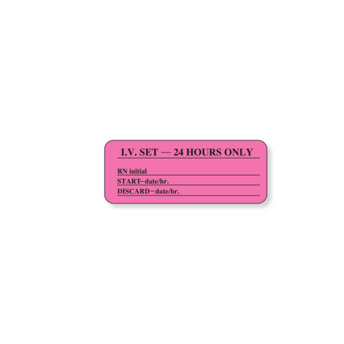 PDC Healthcare 24 Hour IV Labels - IV Label, 24 Hours, 2.25" x 7/8", Pink, 1000/Roll - 59704472