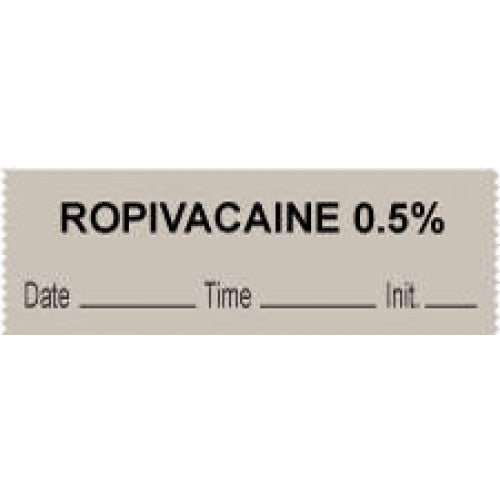 PDC Healthcare Anesthesia Tape with Date - Ropivacaine Anesthesia Label Tape, Gray, 1/2", 500" Roll - 59727013