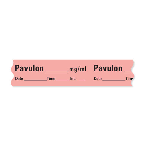 PDC Healthcare Anesthesia Date, Time and Initials Labels - Pavulon Label Tape, 1-1/2" x 1/2", Florescent Red - AN-77