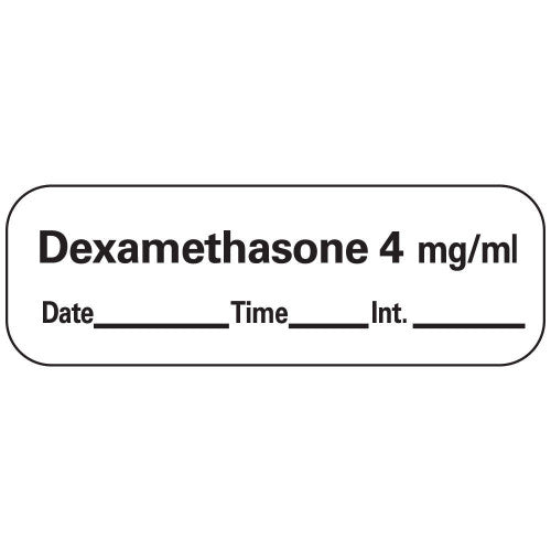 PDC Healthcare Anesthesia Labels & Tapes - Dexamethasone 4 mg / mL Label, White, 1-1/2" x 1/2" - LAN-132D4