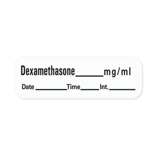 PDC Healthcare Anesthesia Date, Time and Initials Labels - Dexamethasone Label, 1-1/2" x 1/2", 600/Roll, White - LAN-132