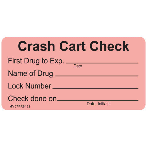 PDC Healthcare Crash Cart Labels - Crash Cart Check Label, Fluorescent Red - MV07FR8129