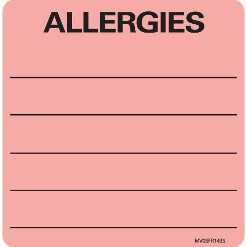 PDC Healthcare Allergies Labels - Removable Chart Label, Preprinted "Allergies," Fluorescent Red, 0.44" x 2.5" - MV05FR1435