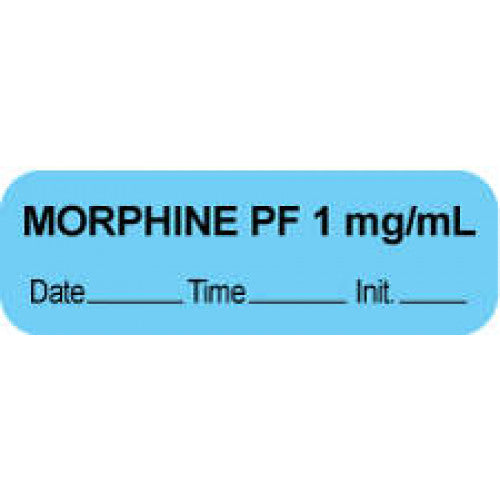 PDC Healthcare Anesthesia Date, Time and Initials Labels - Morphine Label, PF 0.5mg / mL, Blue - 59726648