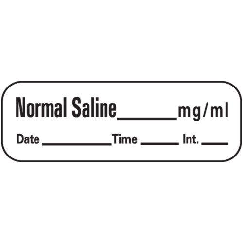 PDC Healthcare Anesthesia Labels & Tapes - Normal Saline Label, White, 1-1/2" x 1/2" - LAN-22