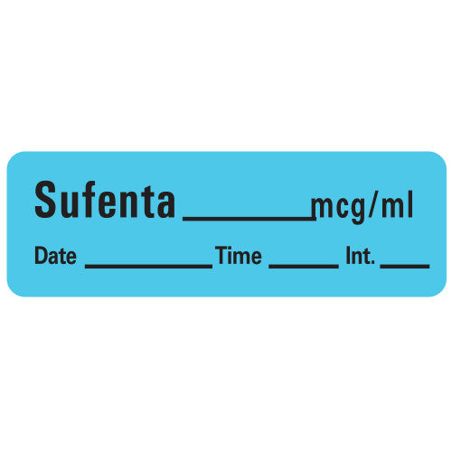 PDC Healthcare Anesthesia Labels (Paper Permanent) - Sufenta mcg / mL Label, Blue, 1-1/2" x 1/2" - LAN-147