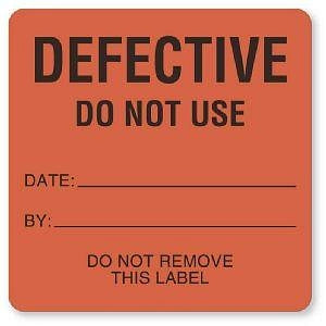 United Ad Label Co Defective Do Not Use Labels - "Defective Do Not Use" Label, Fluorescent Red - BE203