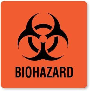 United Ad Label Hazard Warning Labels - Biohazard Warning Label, Fluorescent Red, 3" x 3", 50/Pk - BH050