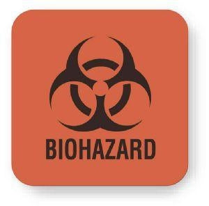 United Ad Label Hazard Warning Labels - Biohazard Warning Label, Fluorescent Red, 1" x 1", 885/Roll - BH229