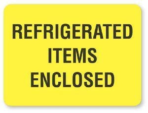 United Ad Label Co Refrigerated Items Enclosed Labels - "Refrigerated Items Enclosed" Label, Yellow - FP183