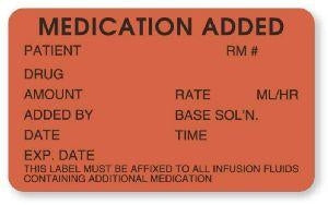 United Ad Label Co Medication Added Labels - "Medication Added" Label, Fluorescent Red, 600/Roll - HH506