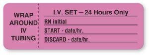 United Ad Label Co IV Set - 24 Hours Only Labels - "I. V. Set 24 Hours Only" Label, Fluorescent Pink - IV404