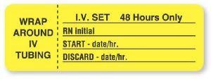 United Ad Label Company 48 Hours Only IV Labels - IV Set Label, 48 Hours Only, Florescent Yellow - IV405