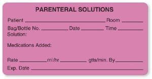 United Ad Label Co Parenteral Solutions Label - "Parenteral Solutions" Label, Fluorescent Pink - IV501