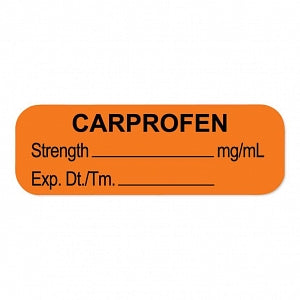 United Ad Label Co. Drug Tape / Labels - Carprofen Label, Strength (mg / mL), Expiration Date / Time, Orange, 1-1/2" x 1/2", Permanent, 610 Labels / Roll - ULAL1532