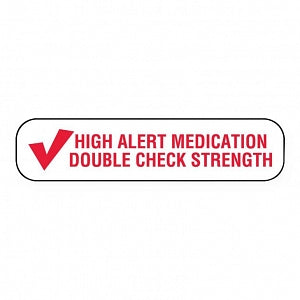 United Ad Label High Alert Medication Labels - HIGH ALERT MEDICATION DOUBLE CHECK STRENGTH Labels, Red, 1-5/8" x 3/8" - ULRXA1291