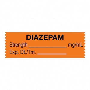 United Ad Label Co. Drug Tape / Labels - Diazepam Label Tape, Strength (mg / mL), Expiration Date / Time, Orange, 1-1/2" x 1/2", Removable, 500"/Roll - ULTA213