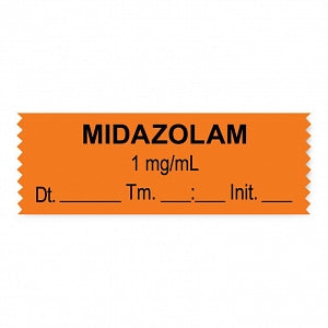 United Ad Label Anesthesia Tapes - Anesthesia Tape Labels, 1-1/2" x 1/2", MIDAZOLAM 1 mg / mL, Orange, 500"/Roll - ULTJ0151-D