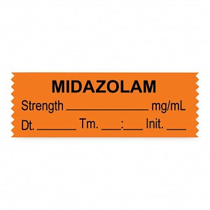 United Ad Label Anesthesia Tapes - Anesthesia Tape Labels, 1-1/2" x 1/2", MIDAZOLAM with mg / mL and Date / Time, Orange, 500"/Roll - ULTJ015-D